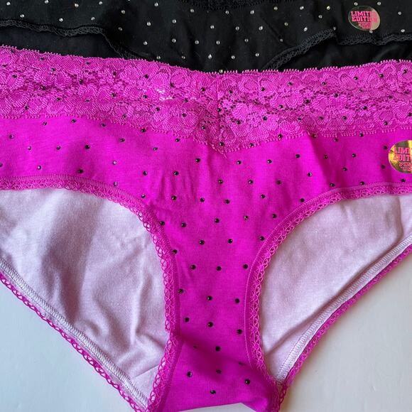 Victoria's Secret PINK Panties Womens Medium Purple Black Limited Edition Bling - Picture 2 of 8